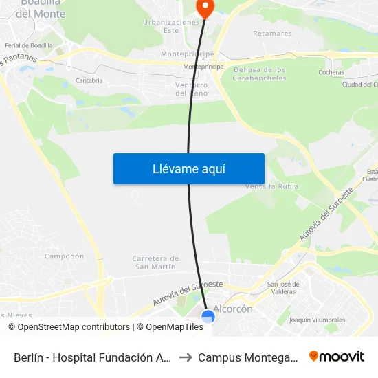 Berlín - Hospital Fundación Alcorcón to Campus Montegancedo map