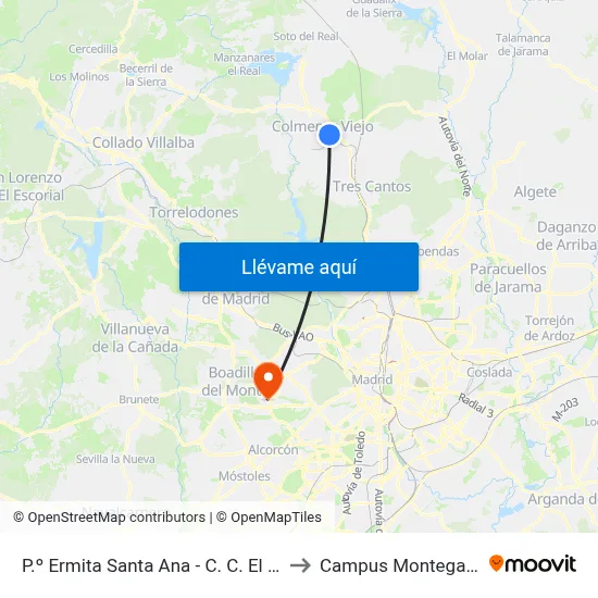 P.º Ermita Santa Ana - C. C. El Ventanal to Campus Montegancedo map