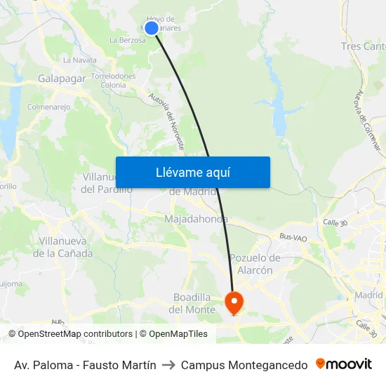 Av. Paloma - Fausto Martín to Campus Montegancedo map
