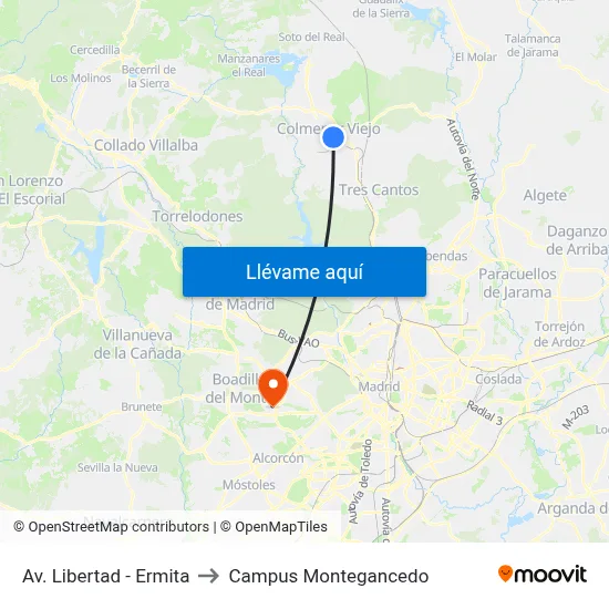 Av. Libertad - Ermita to Campus Montegancedo map