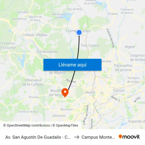 Av. San Agustín De Guadalix - Centro De Salud to Campus Montegancedo map