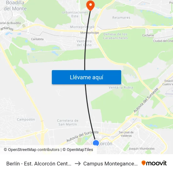 Berlín - Est. Alcorcón Central to Campus Montegancedo map