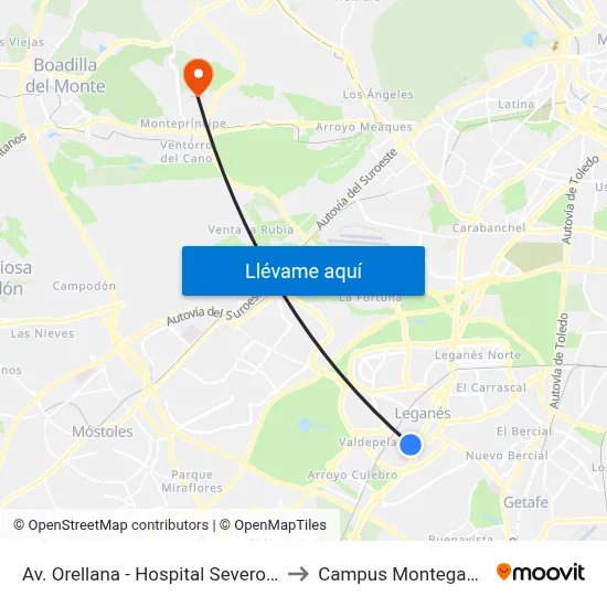 Av. Orellana - Hospital Severo Ochoa to Campus Montegancedo map