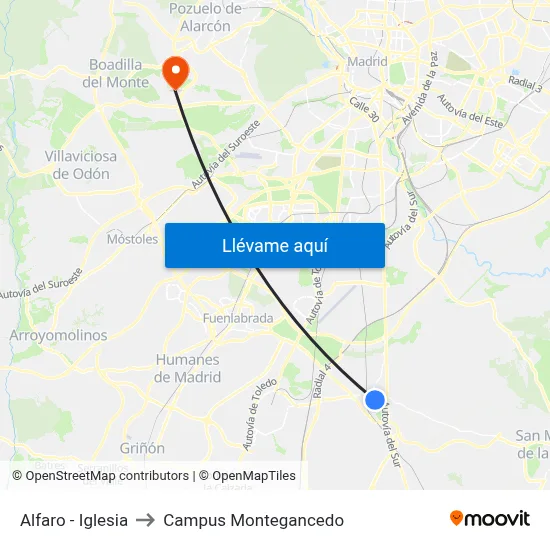 Alfaro - Iglesia to Campus Montegancedo map