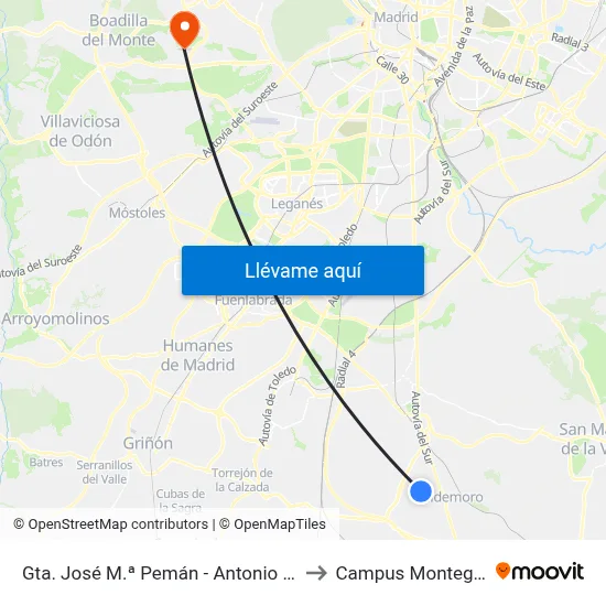 Gta. José M.ª Pemán - Antonio Van De Pere to Campus Montegancedo map