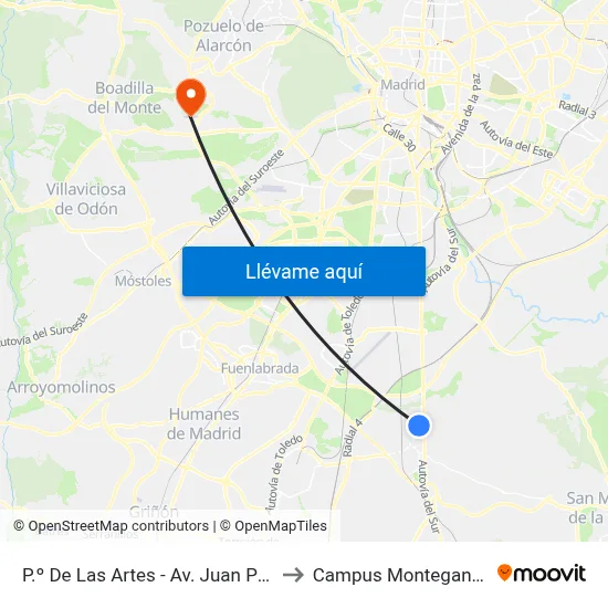 P.º De Las Artes - Av. Juan Pablo II to Campus Montegancedo map