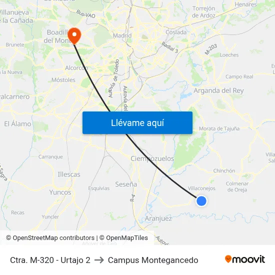 Ctra. M-320 - Urtajo 2 to Campus Montegancedo map