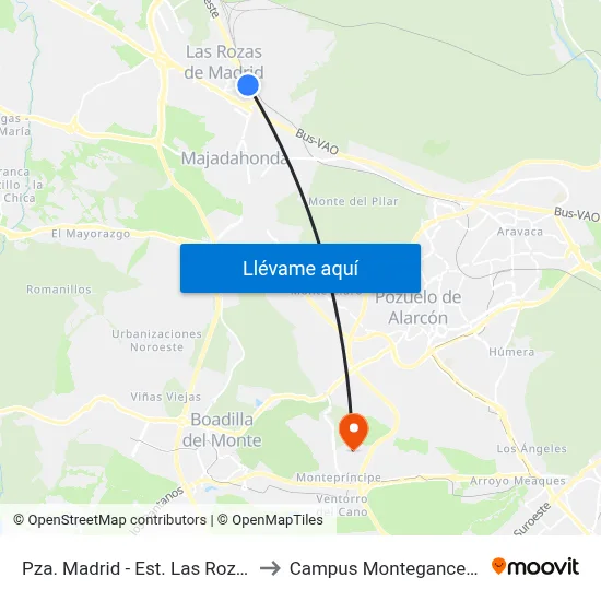 Pza. Madrid - Est. Las Rozas to Campus Montegancedo map