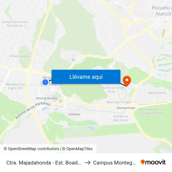 Ctra. Majadahonda - Est. Boadilla Centro to Campus Montegancedo map