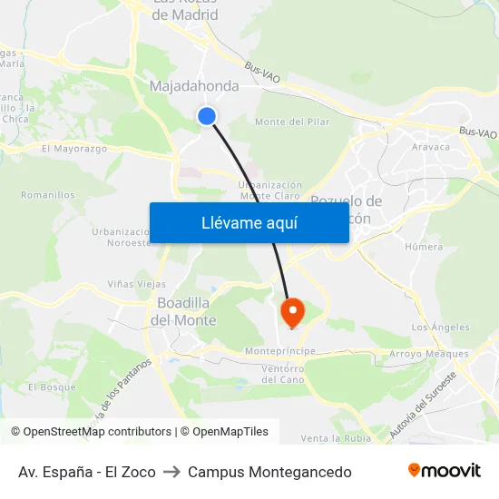 Av. España - El Zoco to Campus Montegancedo map