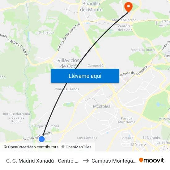 C. C. Madrid Xanadú - Centro Comercial to Campus Montegancedo map