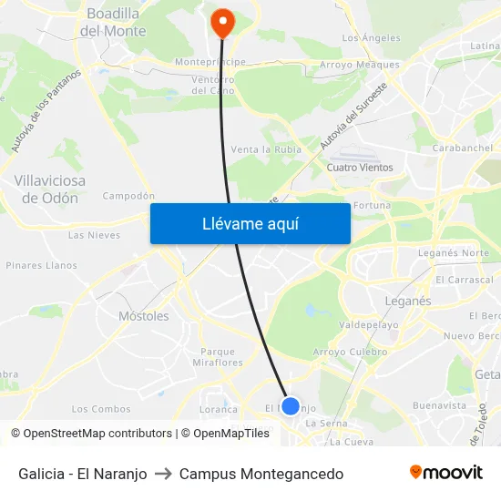 Galicia - El Naranjo to Campus Montegancedo map