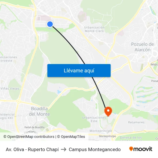 Av. Oliva - Ruperto Chapí to Campus Montegancedo map