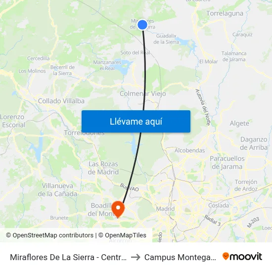 Miraflores De La Sierra - Centro Social to Campus Montegancedo map