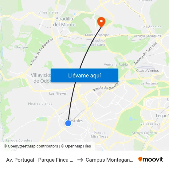 Av. Portugal - Parque Finca Liana to Campus Montegancedo map