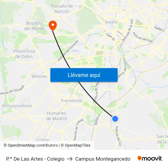 P.º De Las Artes - Colegio to Campus Montegancedo map