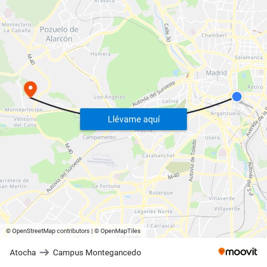 Atocha to Campus Montegancedo map