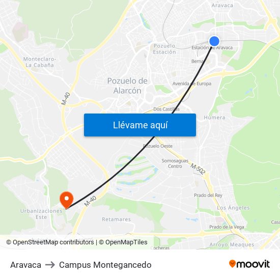 Aravaca to Campus Montegancedo map