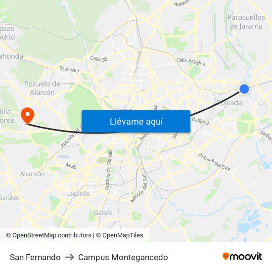 San Fernando to Campus Montegancedo map