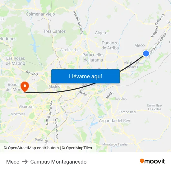 Meco to Campus Montegancedo map
