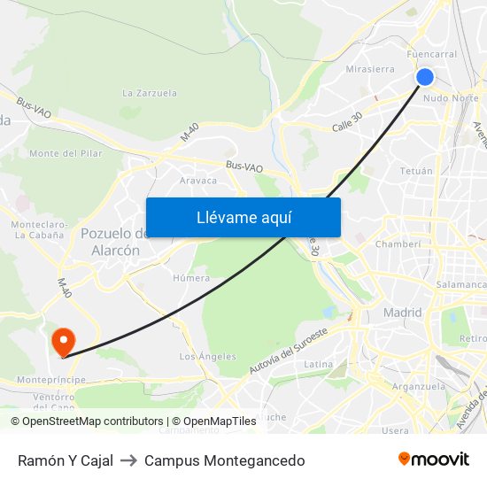 Ramón Y Cajal to Campus Montegancedo map