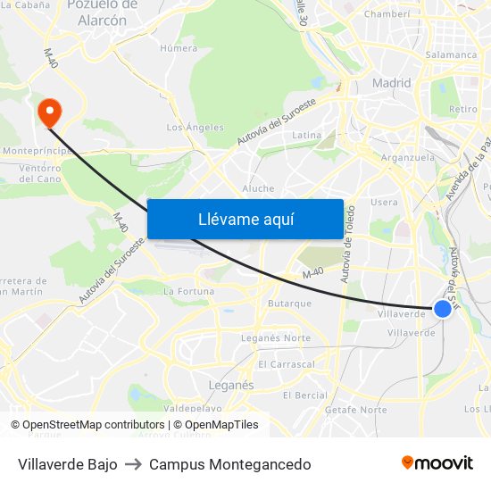 Villaverde Bajo to Campus Montegancedo map