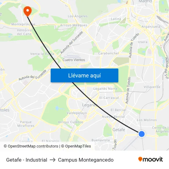 Getafe - Industrial to Campus Montegancedo map