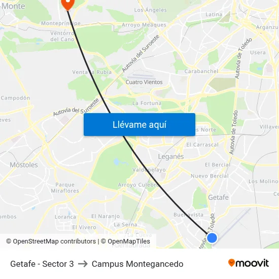 Getafe - Sector 3 to Campus Montegancedo map