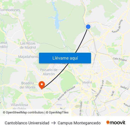 Cantoblanco Universidad to Campus Montegancedo map