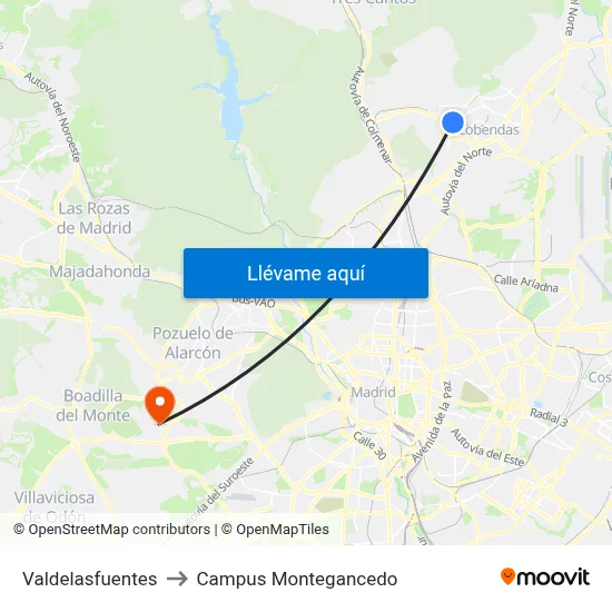 Valdelasfuentes to Campus Montegancedo map
