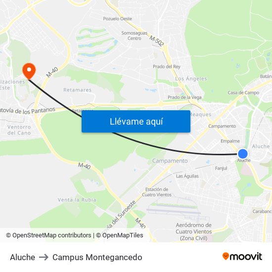 Aluche to Campus Montegancedo map
