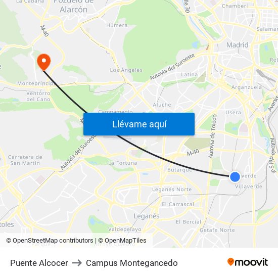 Puente Alcocer to Campus Montegancedo map