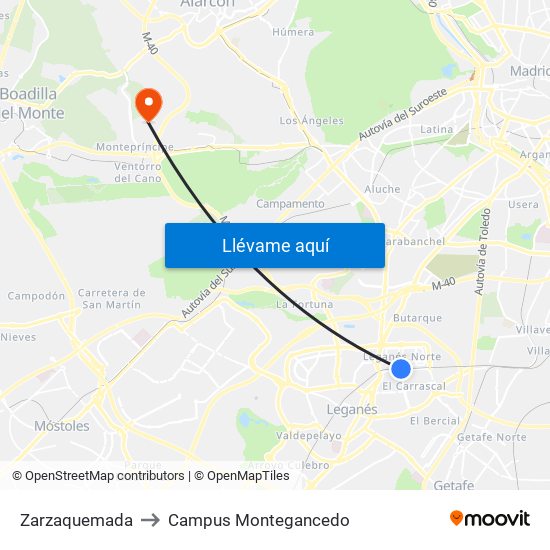 Zarzaquemada to Campus Montegancedo map