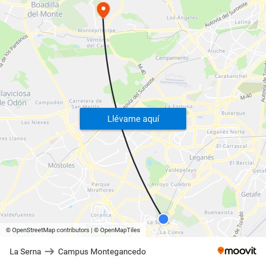 La Serna to Campus Montegancedo map