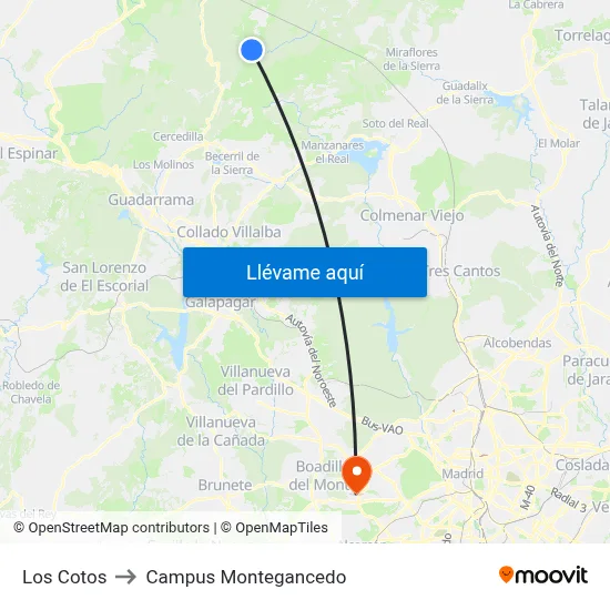 Los Cotos to Campus Montegancedo map