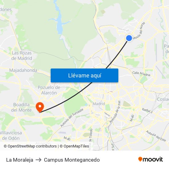 La Moraleja to Campus Montegancedo map