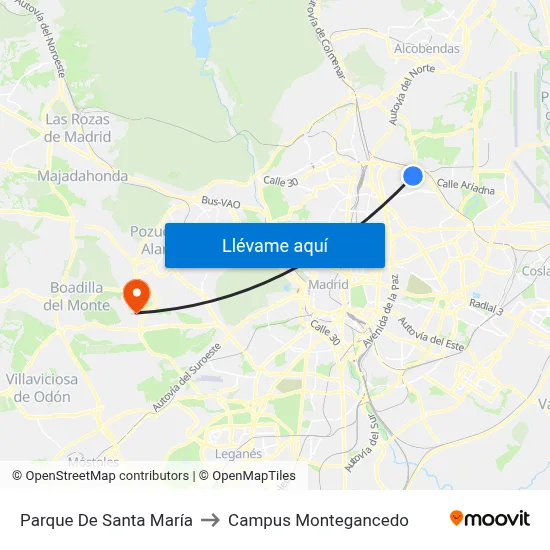 Parque De Santa María to Campus Montegancedo map