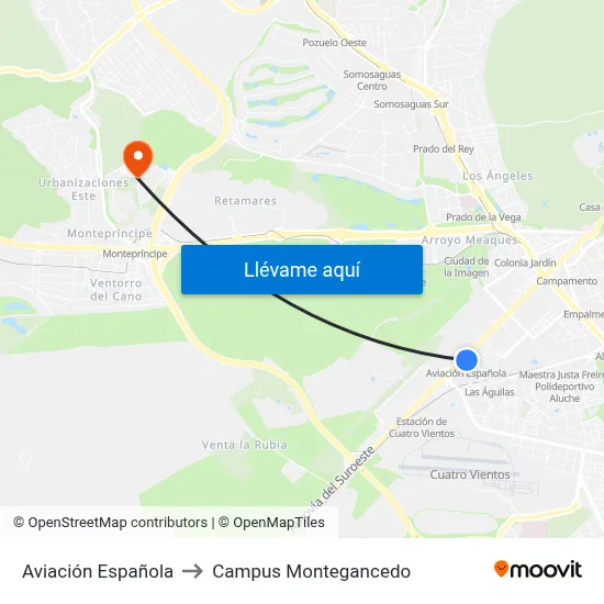 Aviación Española to Campus Montegancedo map