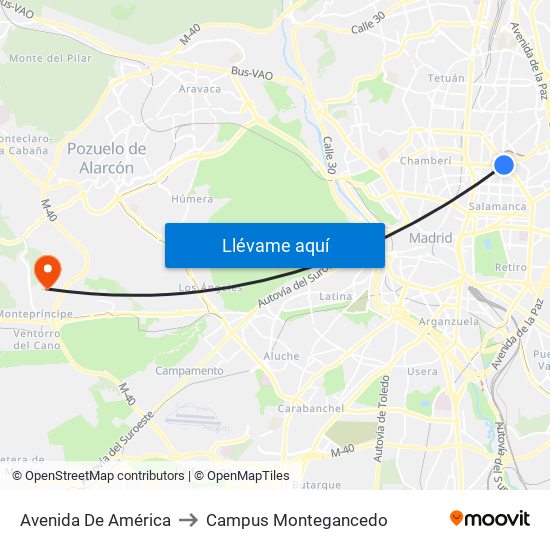 Avenida De América to Campus Montegancedo map