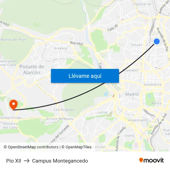 Pío XII to Campus Montegancedo map