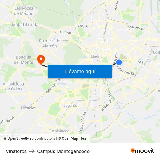 Vinateros to Campus Montegancedo map