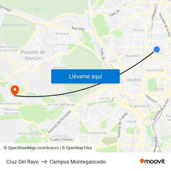 Cruz Del Rayo to Campus Montegancedo map