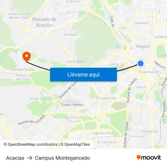 Acacias to Campus Montegancedo map