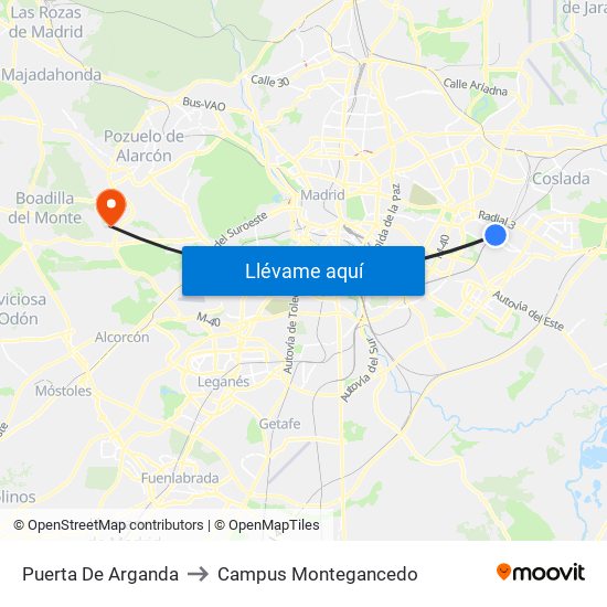 Puerta De Arganda to Campus Montegancedo map
