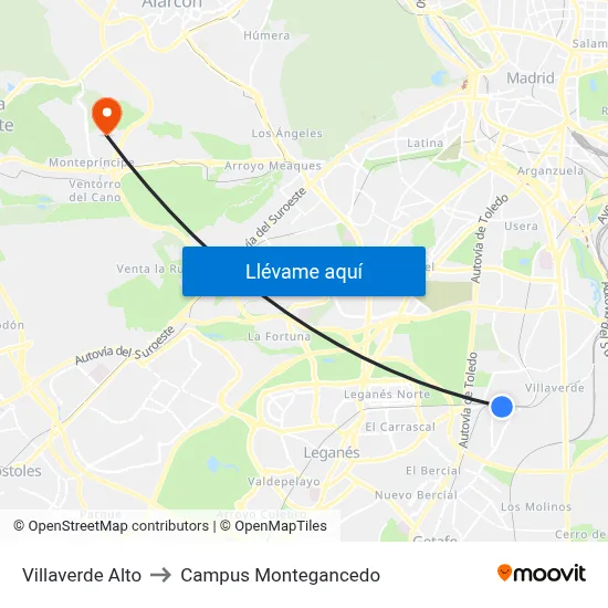 Villaverde Alto to Campus Montegancedo map