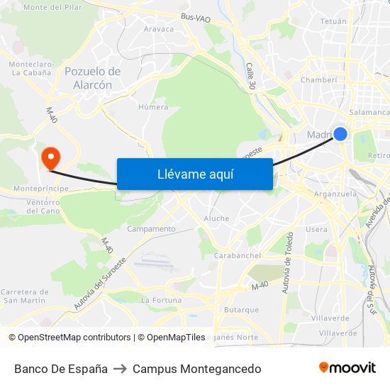 Banco De España to Campus Montegancedo map