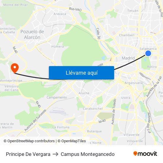 Príncipe De Vergara to Campus Montegancedo map