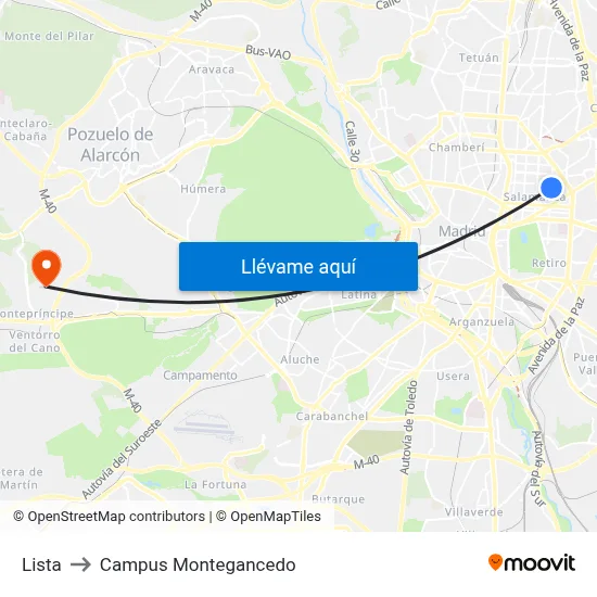 Lista to Campus Montegancedo map