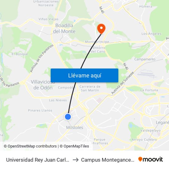 Universidad Rey Juan Carlos to Campus Montegancedo map