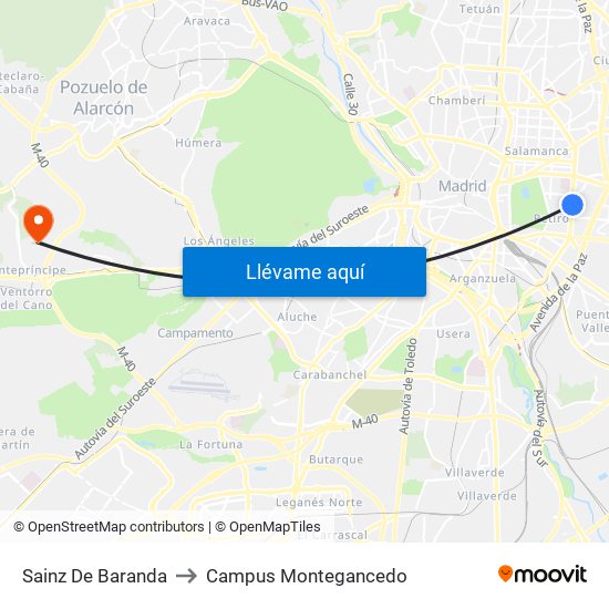 Sainz De Baranda to Campus Montegancedo map
